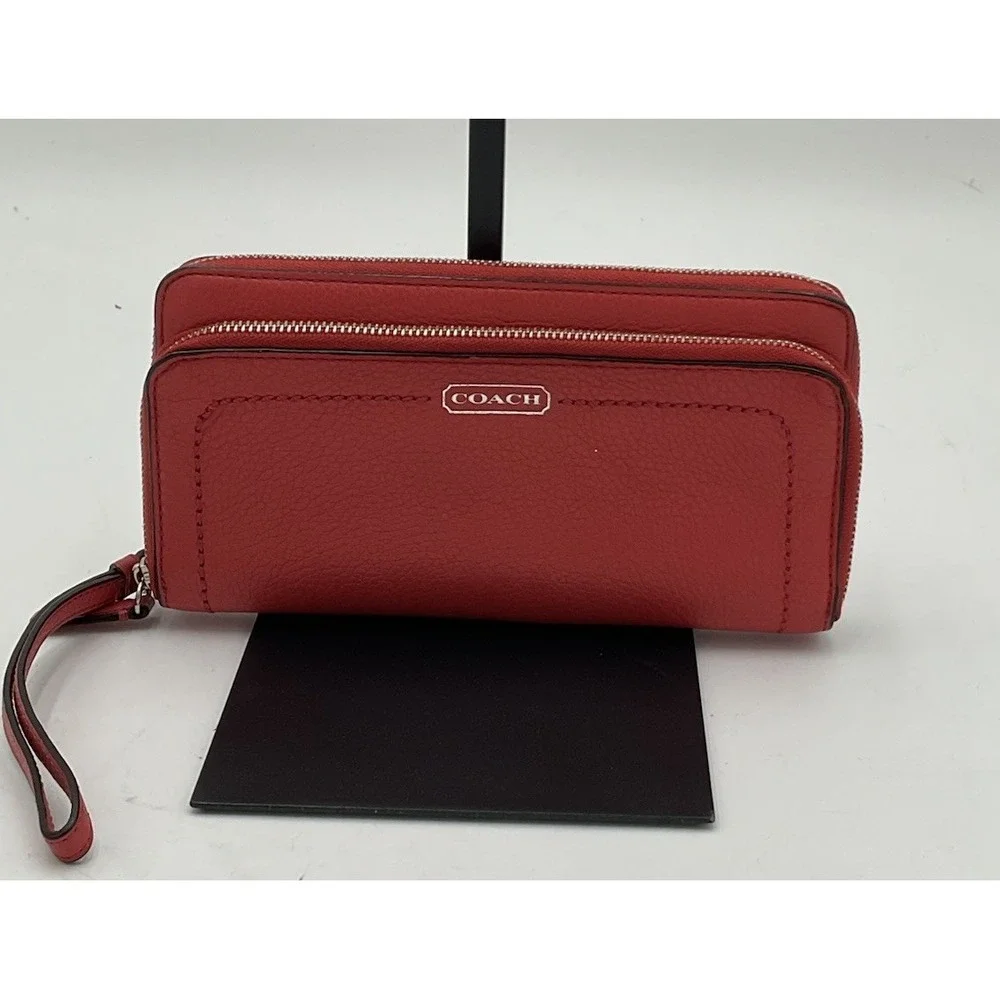Coach Wallet Double Zip Accordion Wristlet Orange Color. See Description